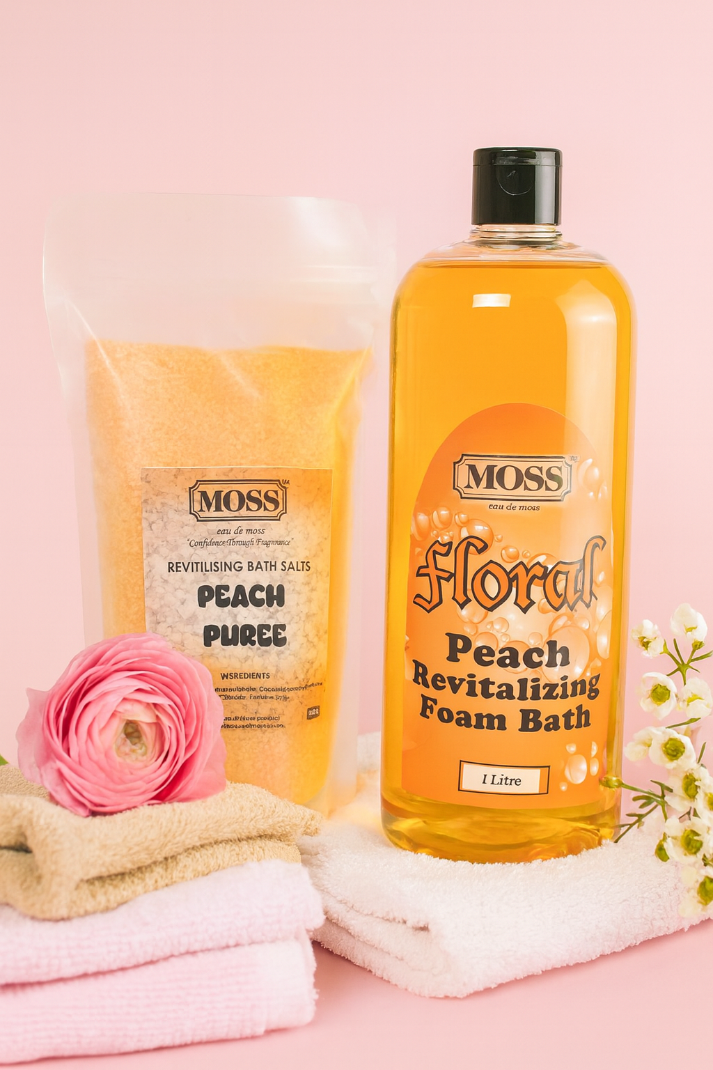 Peach Puree Luxury Bath Set – MOSS Foam Bath & Bath Salts